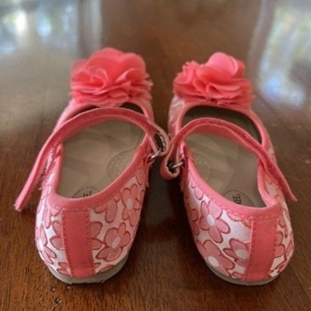 Cherokee Girls Coral Pink Floral Ballet Flat Shoes Flower‎ Detail Toddler 11